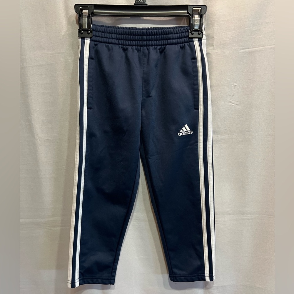 Toddler Adidas Navy Track Pants Elastic Waist White Stripes Pockets Size 4T